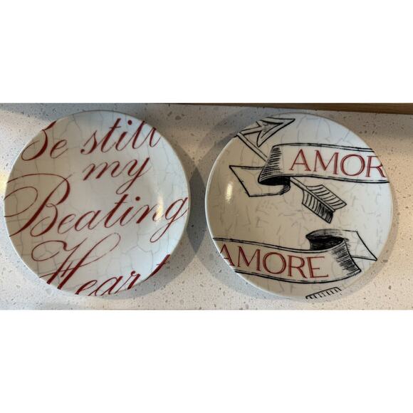 Pier 1 One Imports Love Plates Dessert/Appetizer Set Of 2‎ Hearts - Picture 1 of 10